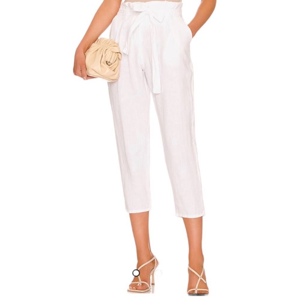 L'Agence Heather Paperbag Linen Pants in Blanc White Size 25
